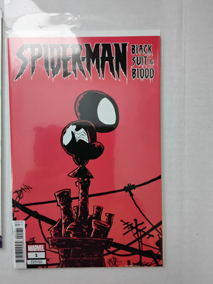 Spiderman black suit and red #1 Skottie Young